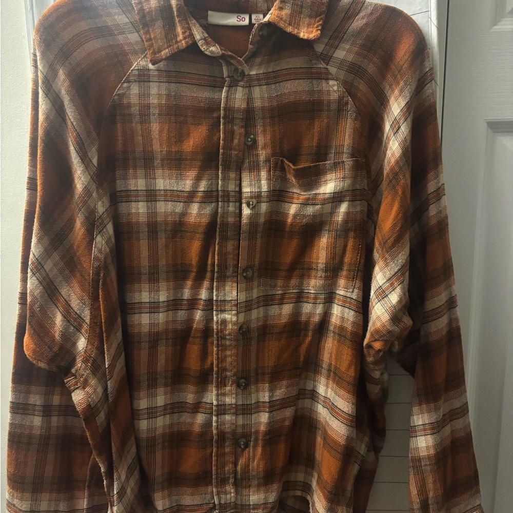 SO Women's Orange and Brown Plaid Shirt